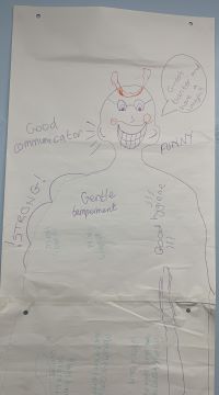 A picture of a person with a description of good qualities written on it